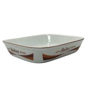Vintage 70s Himark Mini Baker Micro Trinket Dish, Brown White Ceramic ~7.5x6.5”